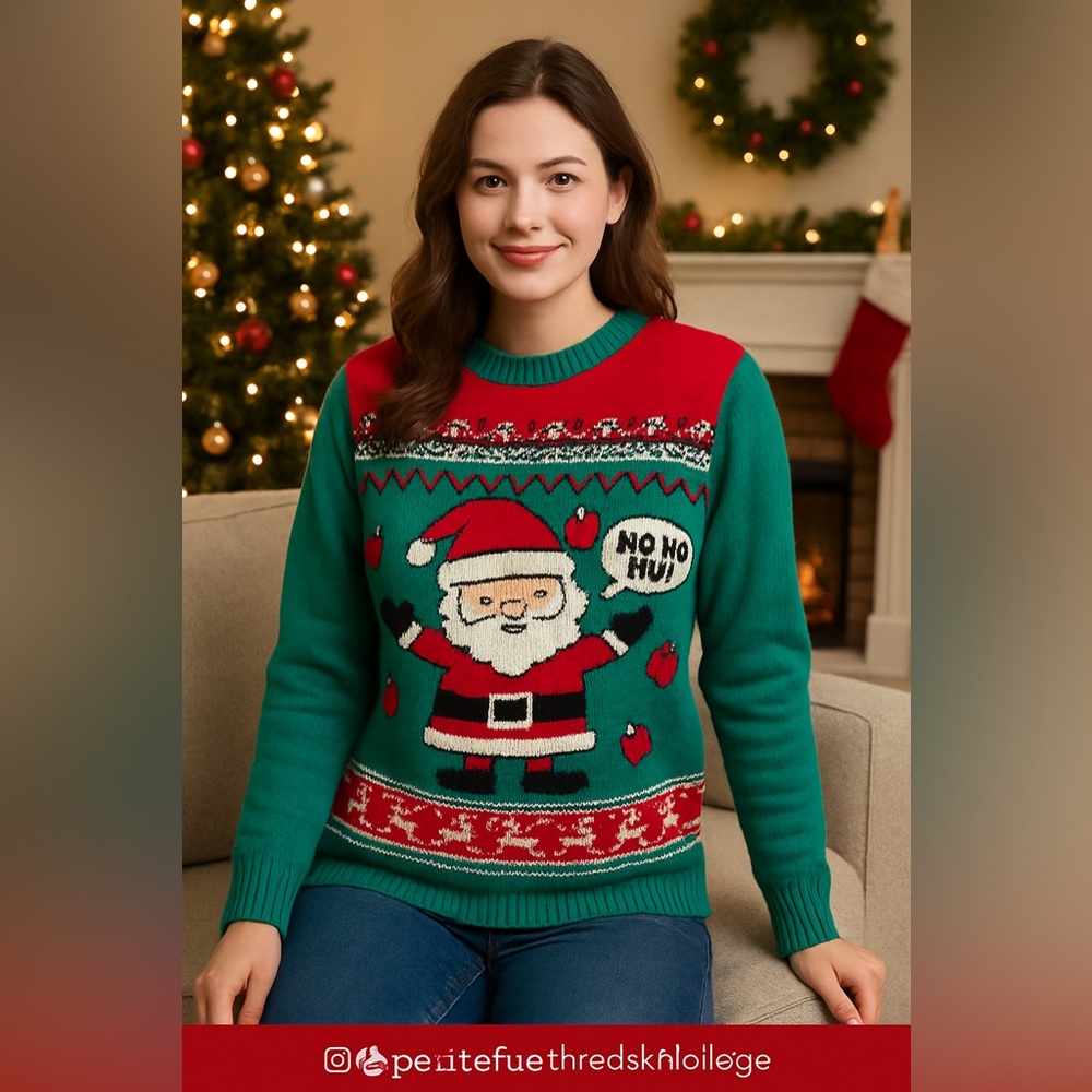 Fun World “Ho Ho Ho” Santa Ugly Christmas Sweater Green Red Holiday L
